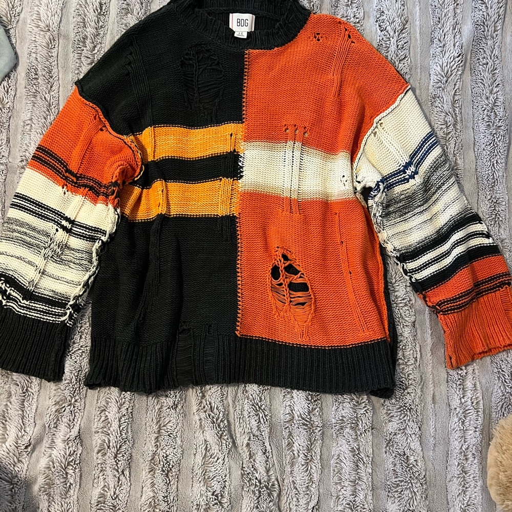 BDG Black and Orange Distressed Sweater